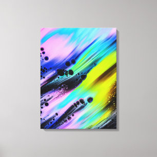 Impressão Em Tela Pintura Abstrata, Azul Turquesa, Rosa, Preto, Verd