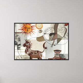 Impressão Em Tela Pintura abstrata com elementos étnicos