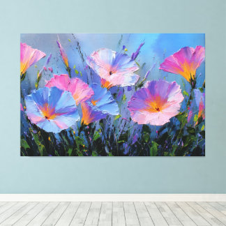 Impressão Em Tela Pintura Abstrata da Madressilva Rosa e Azul na Par