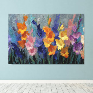Impressão Em Tela Pintura Abstrata de Gladiolus Vibrante Arte de Par