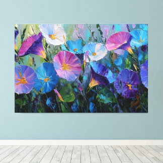 Impressão Em Tela Pintura Abstrata de Ipoméia Azul e Roxa