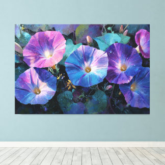 Impressão Em Tela Pintura Abstrata de Ipoméia Roxa e Rosa 