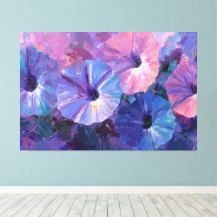 Impressão Em Tela Pintura Abstrata de Petúnia Roxa e Azul Arte de Pa