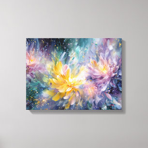 Impressão Em Tela Pintura Abstrata Floral Vibrante com Explosão