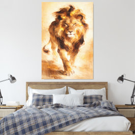 Impressão Em Tela Pintura Abstrata Majestosa do Leão Dourado Arte de