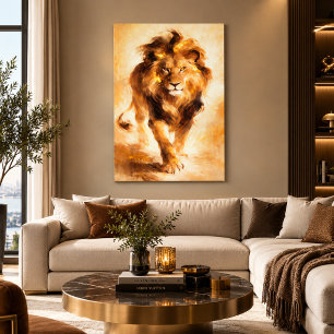 Impressão Em Tela Pintura Abstrata Majestosa do Leão Dourado Arte de