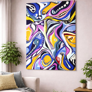 Impressão Em Tela Pintura Abstrata Moderna Ousada com Redemoinho Col