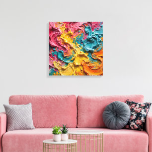Impressão Em Tela Pintura Abstrata Tropical Alegre - Fúcsia, Turque