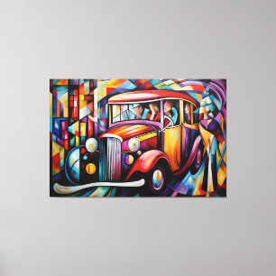 Impressão Em Tela pintura abstrato de passageiros que saem de Taxi