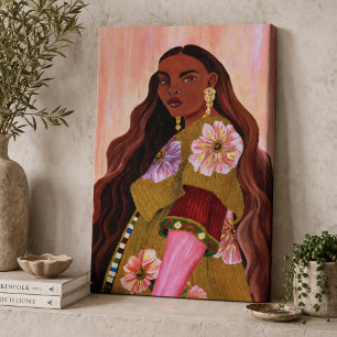 Impressão Em Tela Pintura Acrílica de Mulher Afroboêmia Vibrante Boh