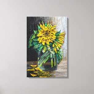 Impressão Em Tela Pintura Acrílica de Natureza-Morta de Girassóis 