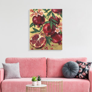 Impressão Em Tela Pintura Artística a Óleo de Romã Botânica na Pared