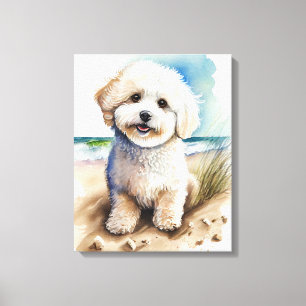 Impressão Em Tela Pintura artística do cão Bichon Frise