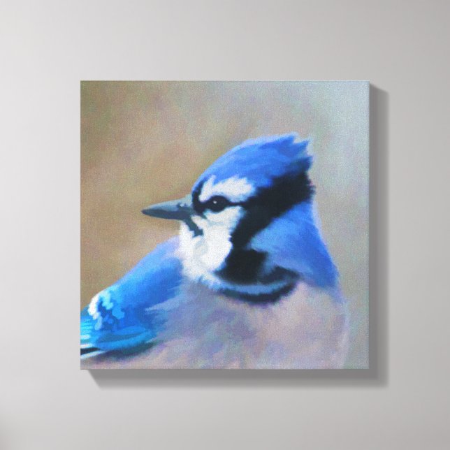 Impressão Em Tela Pintura Blue Jay - Arte Original para Pássaros (Frente)
