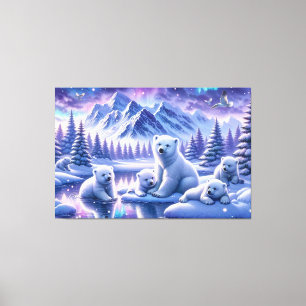 Impressão Em Tela Pintura Cena Nevada Família de Ursos Polares