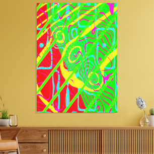 Impressão Em Tela Pintura Cinética de Cores Neon da Física Quântica