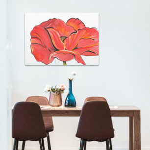 Impressão Em Tela Pintura Contemporânea de Flor Vermelho