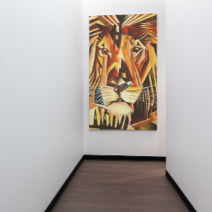 Impressão Em Tela Pintura Cubista Moderna do Leão Head