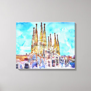 Impressão Em Tela Pintura da aguarela de Sagrada Familia Barcelona