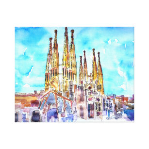 Impressão Em Tela Pintura da aguarela de Sagrada Familia Barcelona