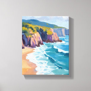 Impressão Em Tela Pintura da Costa em Aquarela de Big Sur, Califórni