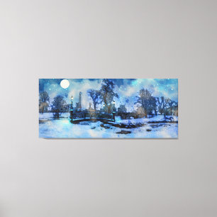 Impressão Em Tela Pintura da noite de inverno no parque urbano