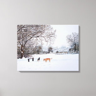 Impressão Em Tela pintura da paisagem da neve com cães