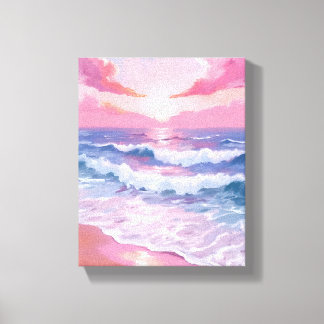 Impressão Em Tela Pintura da Praia da Costa Oceânica Rosa