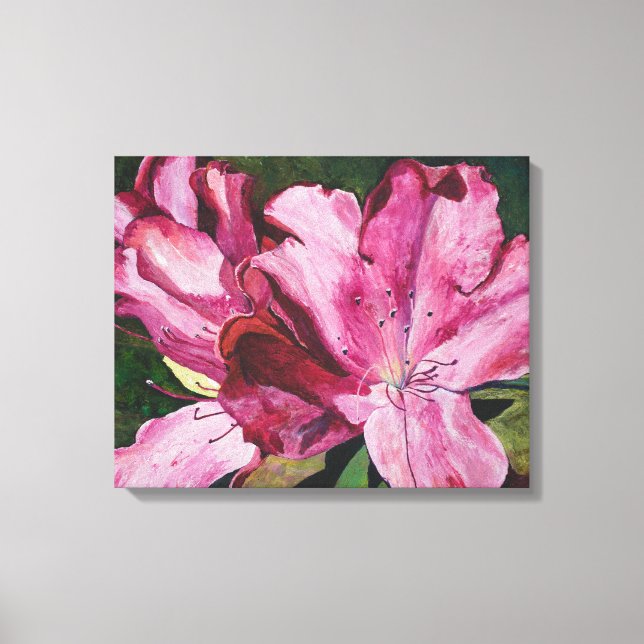 Impressão Em Tela Pintura das Flores de Azalea Rosa (Frente)