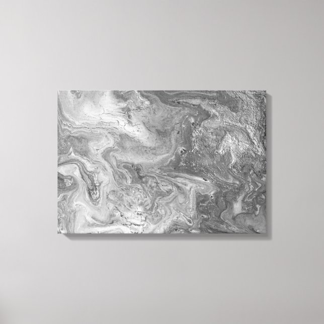 Impressão Em Tela Pintura de abstrato branco e preto (Frente)