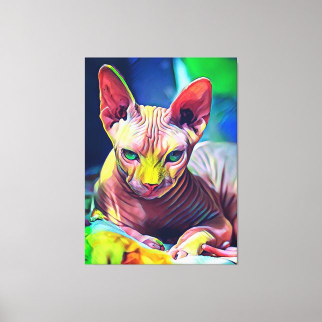 Impressão Em Tela Pintura de Abstrato de Gato Esphynx (Frente)