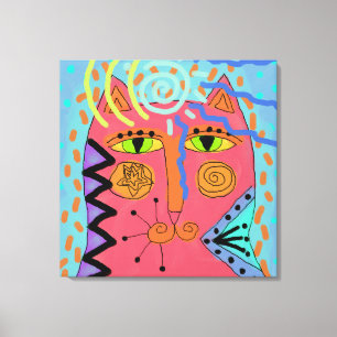 Impressão Em Tela Pintura de Abstrato de Gato Psicodélico