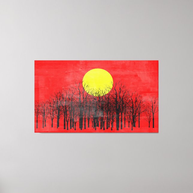 Impressão Em Tela Pintura de Abstrato de Sunset Vermelho (Frente)