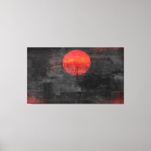 Impressão Em Tela Pintura de Abstrato de Sunset Vermelho #3