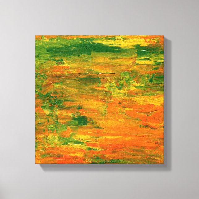 Impressão Em Tela Pintura de abstrato verde e laranja (Frente)