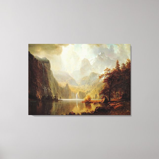 Impressão Em Tela Pintura de Albert Bierstadt, nas Montanhas 1867 (Frente)