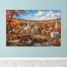 Pintura de Aldeia de New England no Outono
