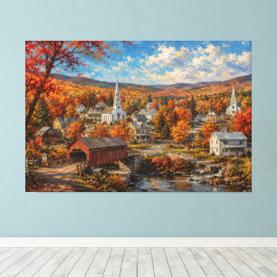 Impressão Em Tela Pintura de Aldeia de New England no Outono