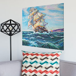Impressão Em Tela Pintura de Arte Fina de Velero em Águas Turbulenta