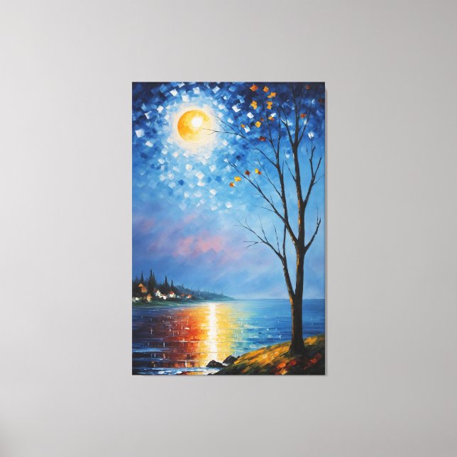 Impressão Em Tela pintura de árvore e lua (Frente)