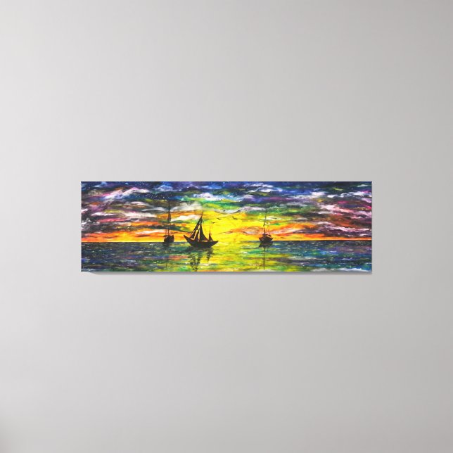 Impressão Em Tela Pintura De Barcos Imprimidos No Sunset (Frente)