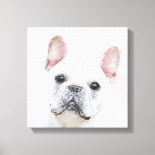 Impressão Em Tela Pintura de Bulldog Francês (Creme/Branco) - Arte 