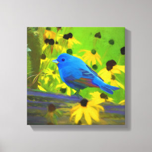 Impressão Em Tela Pintura de Bunting Indigo - Arte de Pássaro Origi