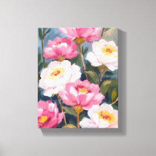 Impressão Em Tela Pintura de Buquê de Flores de Peônias Rosa