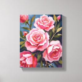 Impressão Em Tela Pintura de Buquê de Rosas Rosa Bege