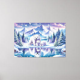 Impressão Em Tela Pintura de Cena Neve da Família Polar Bear