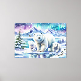 Impressão Em Tela Pintura de Cena Neve da Família Polar Bear