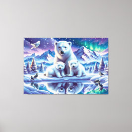 Impressão Em Tela Pintura de Cena Neve da Família Polar Bear