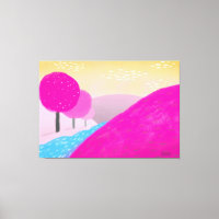 Pintura de colinas rosa brilhante arte original do