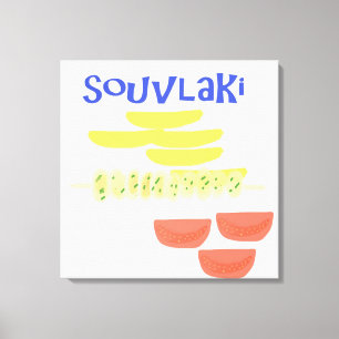 Impressão Em Tela pintura de comida em souvlaki greek